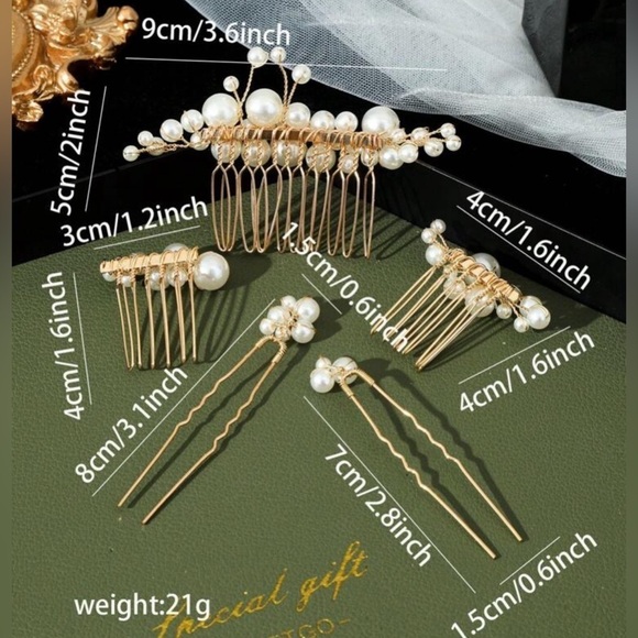 5 Pieces Pearl Hair Comb Gold Bridal Hair ✨✨✨? main image 7